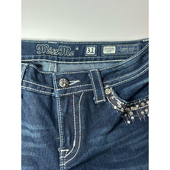 Miss Me Bootcut Jeans Womens 31 Dark Wash Mid-Rise Easy Boot Sequin Bling Back - Picture 6 of 8